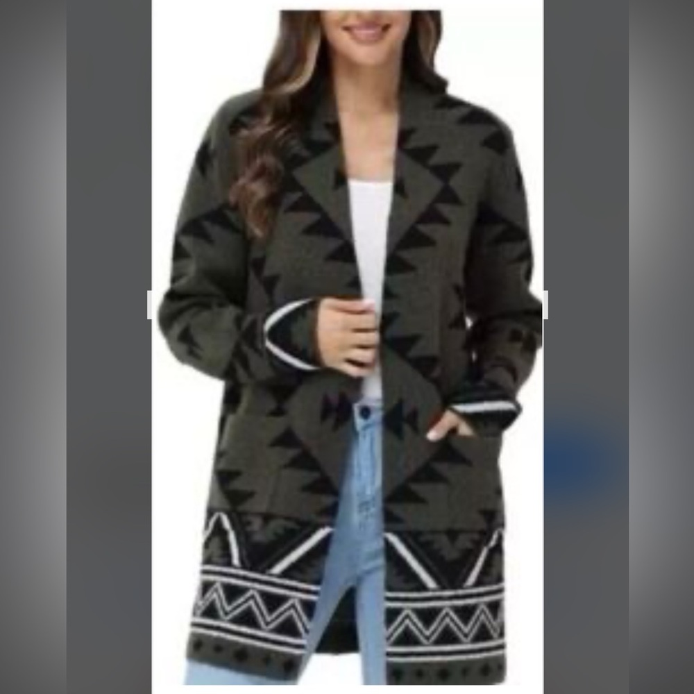 Frye Aztec Geometric Patterned Open Face Cardigan… - image 1